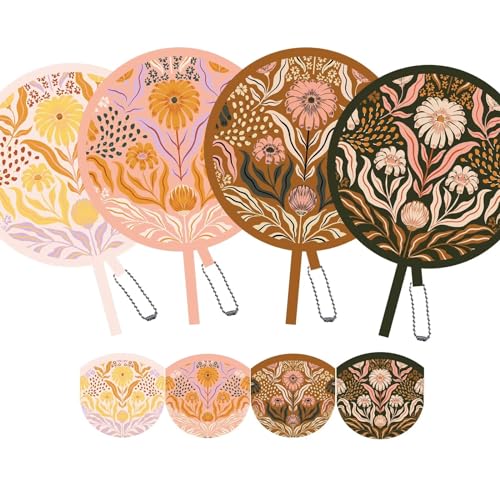 4 Pack Floral Hand Fan Foldable, Multi-Role Round Handheld Fans for Travel, Events, Indoor & Outdoor (Dawn & Dusk)