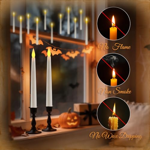 Homemory 20PCS Floating Candles with Wand Remote, Flameless Hanging Taper Candle with Flickering Warm Light, Battery Operated Magic Deco Candles for