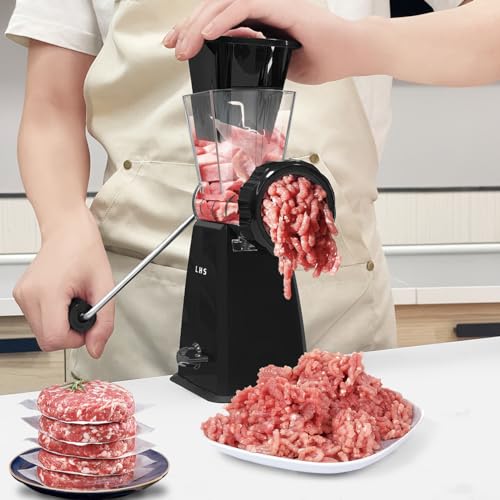 LHS Manual Meat Grinder with Stainless Steel Blades Heavy Duty Powerful Suction Base for Home Use Fast and Effortless for All Meats-Black