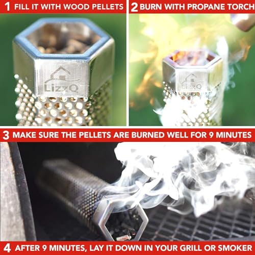 LIZZQ Premium Pellet Smoker Tube 12" (Set of 2) - 5 Hours of Billowing Smoke, Hot or Cold Smoking, for Any Grill or Smoker, An Easy and Safe Way to Provide Smoking, Free eBook Grilling Ideas & Recipes