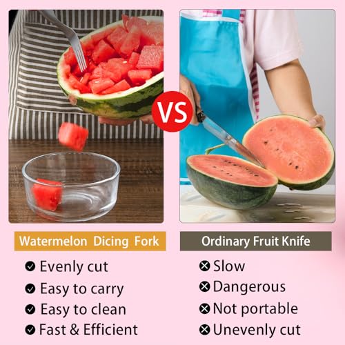 Watermelon Fork Slicer Cutter, Stainless Steel 2-in-1, Portable Watermelon Fork Watermelon Cutter Slicer Tool Fruit Forks Slicer for Home Party Camping Kitchen Gadget