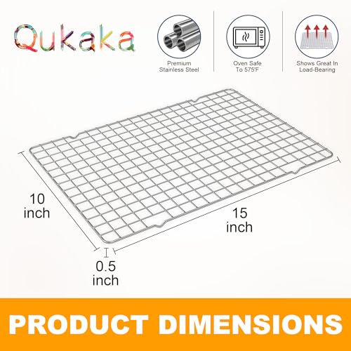 2PCS Cooling Racks for Cooking and Baking - 10" x 15"Heavy Duty Stainless Steel Wire Rack for Baking, Grilling, Roasting - Oven & Dishwasher Safe - Fits Jelly Roll Sheet Pan-Silver