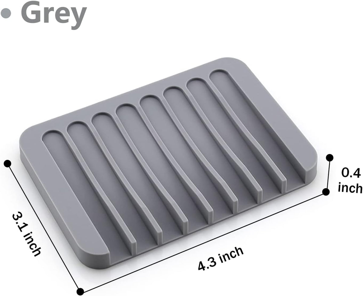 Self Draining Soap Dishes, 3 Pcs Silicone Soap Saver, Waterfall Drainer Soap Holder for Bathroom, Extend Soap Life, Keep Soap Bars Dry Clean & Easy Cleaning (White, Gray, Teal)