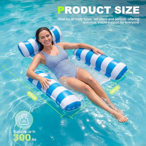 Inflatable Pool Floats Adult, 2 Pack Thick Pool Floaties Heavy Duty, Non-Stick PVC Rafts Chairs with Mesh Seat, Hammock Noodles Lounger for Summer Water Party Lake Beach