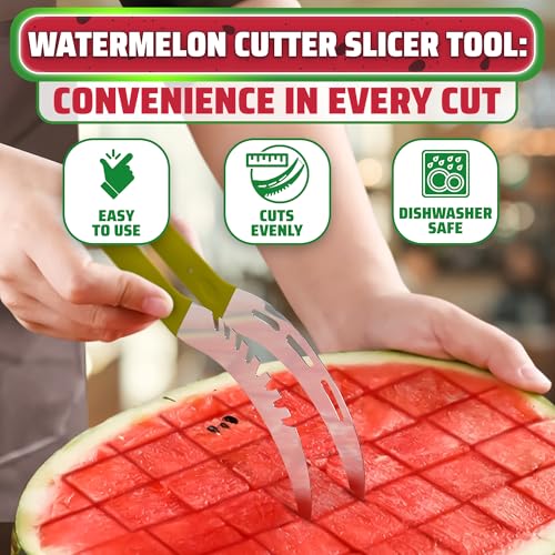 2-in-1 Watermelon Cutter Slicer Tool – Create Clean 1" Cubes & Slices with Watermelon Slicer for Cutting & Serving – Stainless Steel Fruit Cutter Kitchen Gadget for BBQ, Picnic, Camping & Snack Prep