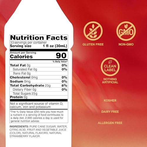 Monin - Strawberry Syrup, Mild and Sweet, Great for Cocktails and Teas, Gluten-Free, Non-GMO (1 Liter)