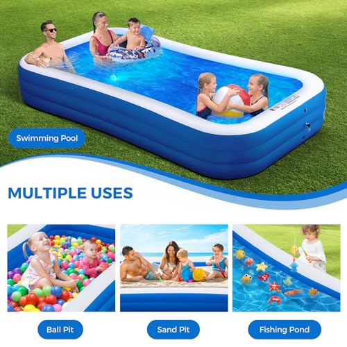 Inflatable Swimming Pool with Pool Lights, 130" x 72" x 22" Full-Sized Large Inflatable Family Pool, Summer Water Party, Outdoor, Garden Backyard, Suitable for Adults