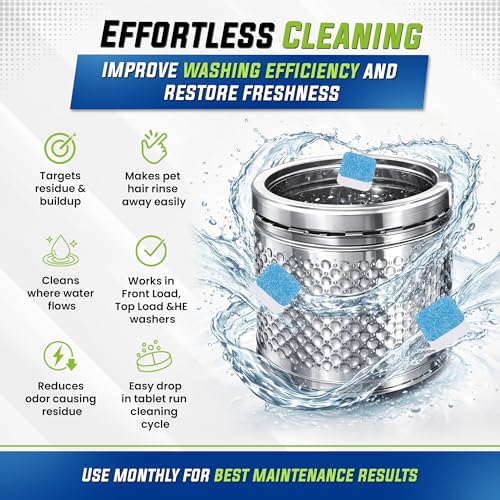 True Fresh Washing Machine Cleaner Tablets 25 Pack for Front Load, Top Load & HE Washers, Helps Remove Odor-Causing Residue, Limescale & Grime, Deep Cleans Drum, Pump, Valve & Hoses, Septic Safe