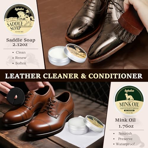 Shoe Shine Kit, Mens Gifts Ideas - 15PCS Shoe Polish Kit with Saddle Soap, Mink Oil, 3 Shoe Polishes, 3 Shoe Brushes and more, All-inclusive Leather Care Kit for Leather Shoe Boot Cleaning and Care