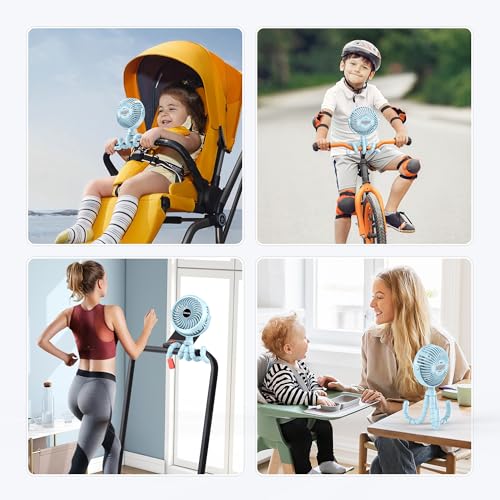 COMLIFE Baby Stroller Fan With Light, Rechargeable Battery Operated, Max 10Hrs Cooling, 3 Speeds, 360° Rotate USB Desk Fan, Flexible Tripod Clip On Fan for Stroller Car Seat Crib Treadmill Golf Cart