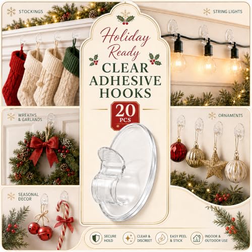 Outdoor String Lights Adhesive Hooks - 20Pcs Clips 3X Stronger Adhesion