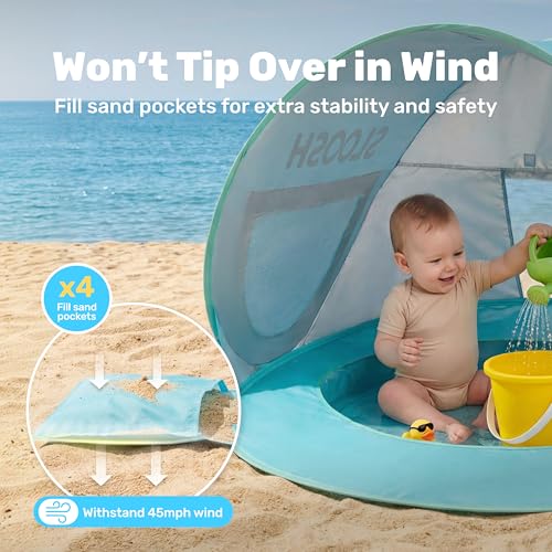 SLOOSH Baby Beach Tent - Pop Up Shade Pool, UPF 50+ UV Protection Sun Shelter for Infant, Portable Beach Pool with Carry Bag, Dual Mesh Side Panels for Toddler Outdoor Travel Camping