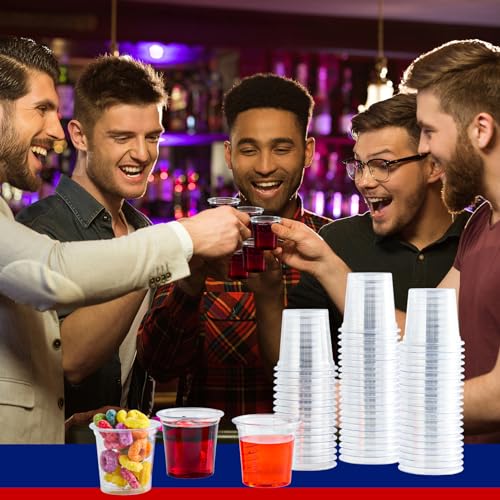 JOLLY CHEF 1000 Pack Plastic Shot Glasses, 1 oz Clear Disposable Jelly Cups Reusable Perfect for Wine Tasting, Whiskey, Food Samples, Halloween, Thanksgiving Party, Wedding, Christmas