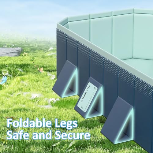 WIRHAO Foldable Non-Inflatable Kids' and Adults' Outdoor Swimming Pool Hard Plastic Shell Kid Pool for Backyard Dog Pools (113" x 66" x 20")