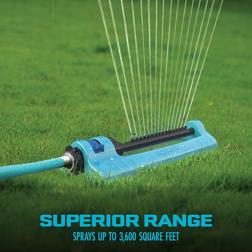 Aqua Joe Oscillating Sprinkler with Adjustable Spray, 16 Clog-Resistant Nozzles, Metal Base & 3600 Square Foot Coverage, Compatible with Garden Hoses