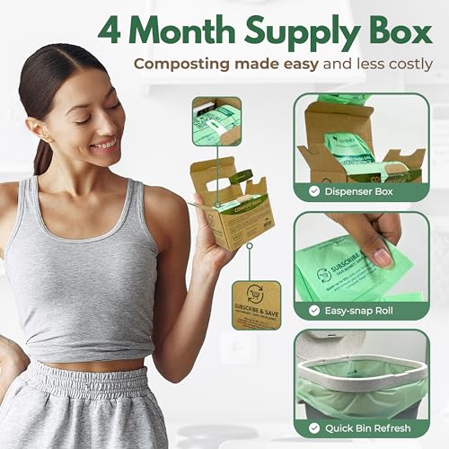 AIRNEX Small Compost Bags 1.6 Gal - 50 Compostable Kitchen Trash Bags for Countertop Bin - Cornstarch Leakproof & Tear-Resistant - OK Compost Home & Seedling Certified 0.18 mm Kitchen Garbage Bags