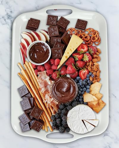 Czlizdyt Large Melamine Serving Tray with Handles, 17.5 x 12 in Rectangular Melamine Serving Platter, Dishwasher Safe Trays for Eating, Appetizer, Charcuterie, Snack, Fruit, Desserts, Set of 2, White