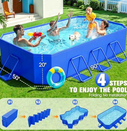 StarOcean 2026 Foldable Pool, Large Non-Inflatable Swimming Pool for Kids,Adult Collapsible Pools Hard Plastic Shell, Oversized Thickened,Portable Folding Kids Pools for Backyard 90"x50"x20"-Blue