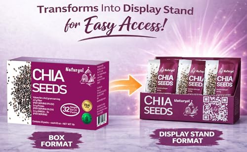 Naturyol Chia Seeds – Fiber-Rich Food for Salad Mixes, Gluten Free, Keto Friendly, Chia Seeds Travel Packets, Salad Toppings & Keto Food, Rich in Omega-3, Non-GMO, 1 lb (0.5 oz Pack of 32)