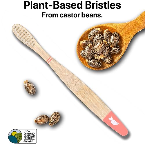 Sea Turtle Plant-Based Bristles, Bamboo Toothbrushes, Soft Natural Toothbrush for Kids (4 Pack)