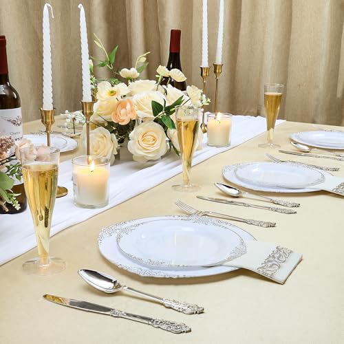 Bestluck 100 Pack Champagne Flutes Plastic, 4.5 oz Silver Glitter Plastic Disposable Stemware, Disposable Champagne Flutes for Party, Mimosa Bar, Wedding, Anniversary and Graduation
