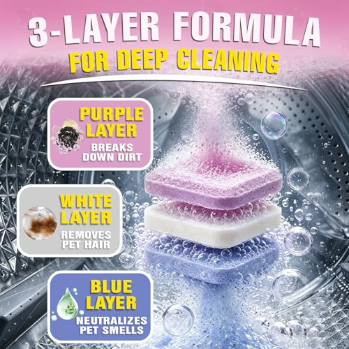 Washing Machine Cleaner Tablets 24-Pack, 3-Layer Formula Deep Cleaning, Pet Hair & Odor Removal, Residue & Build-Up Cleaner for HE, Front Load & Top Load Washers