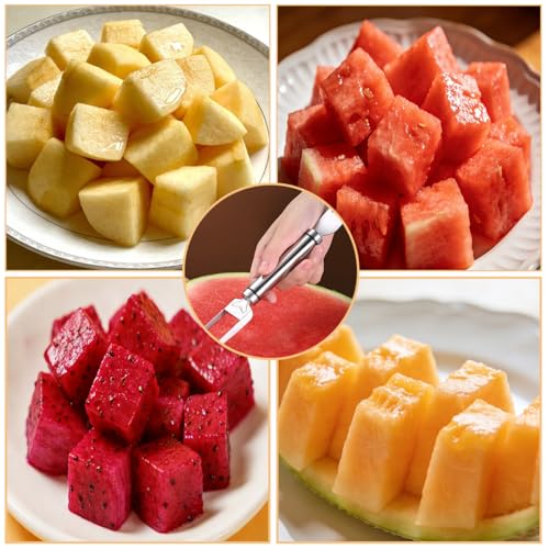 2-In-1 Stainless Steel Fruit Cutter Watermelon Fork Slicer Cutting Tool, Watermelon Fork Cutter for Home Party Camping Kitchen Gadget (1 Pcs)