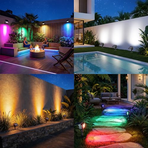 Brizled Solar Halloween Spot Lights Outdoor, 4 Pack RGB Landscape Lighting