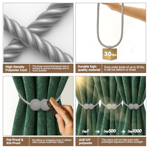 Hion Magnetic Curtain Tiebacks Grey 2pcs, Curtain Tiebacks Buckles Holdbacks Holders Hooks Clip for Home Bedroom Office Decorative Curtain