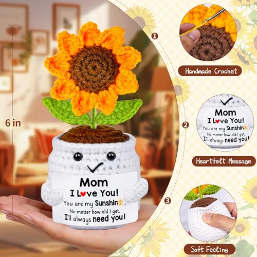 Mothers Day Mom Gifts for Mom, Gifts for Moms from Daughter Son, Mother's Day Birthday Gift for Moms Mommy Mother in Law Step Mama, Handmade Crochet Sunflower Doll I Love You Sweet Gift for Mum