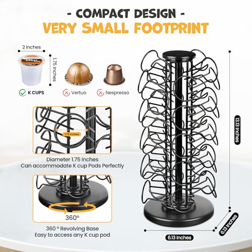 K Cup Holders,K Cup Holder, K Cups Holder,K Cup Carousel, Coffee Pods Holder Storage Organizer Stand,No Assembly Required,Black (Capacity of 40 Pods, Black)
