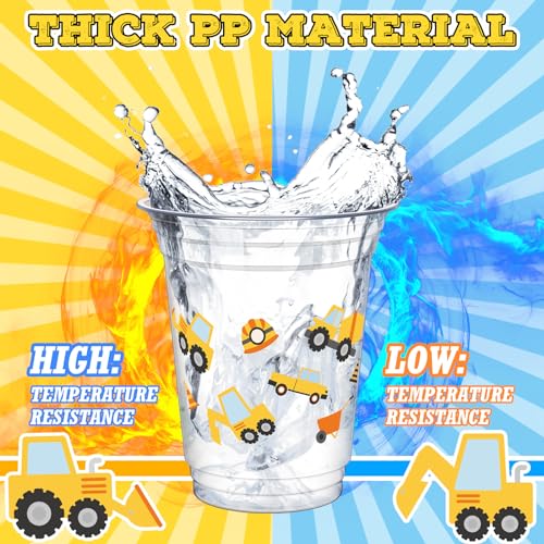 Uiifan 50 Pcs Construction Cups Construction Birthday Party Supplies 12 oz Theme Plastic Cups Disposable Dump Truck Traffic Glasses for Home Birthday Party Favors Supplies Decoration(Stylish)