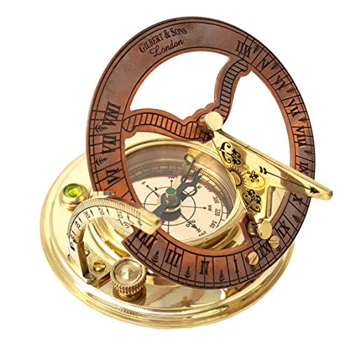 Brass Nautical - Antique Brass & Copper Sundial Compass, Sundial Clock in Box Gift Sun Clock Ship Replica Watch