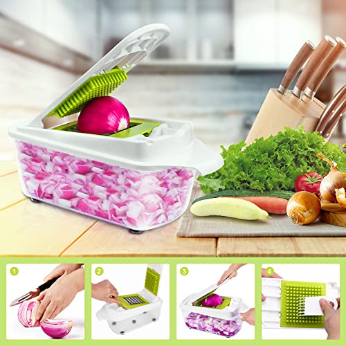Food Dicer Chopper 5 Blades, Onion Dicer Chopper, Fruit and Veggie and Vegetables Chopper, Food Prep, Light Green