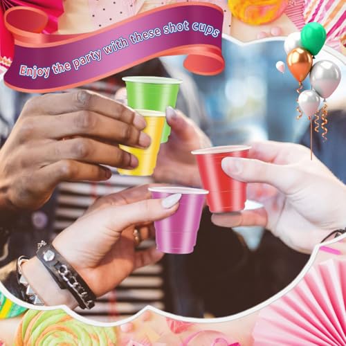 Vumdua 100 Pack 2 oz Plastic Shot Cups, Mini Disposable Shot Glasses, 2 oz Party Mini Cups for Bachelorette Party, Birthday, Parties Favor, Baby Shower Supplies (Multi Colors)