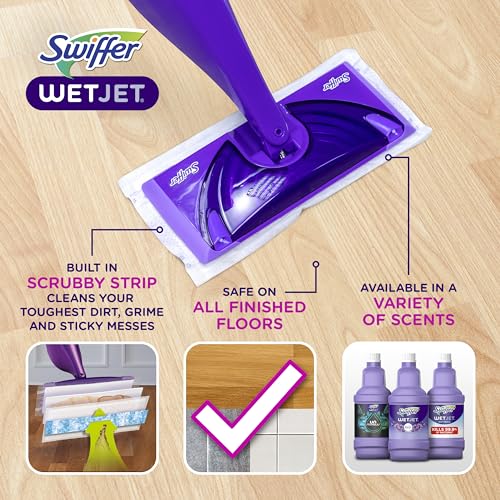Swiffer WetJet Hardwood and Floor Spray Mop Cleaner Starter Kit, Includes: 1 Power Mop, 10 Pads, Cleaning Solution, Batteries
