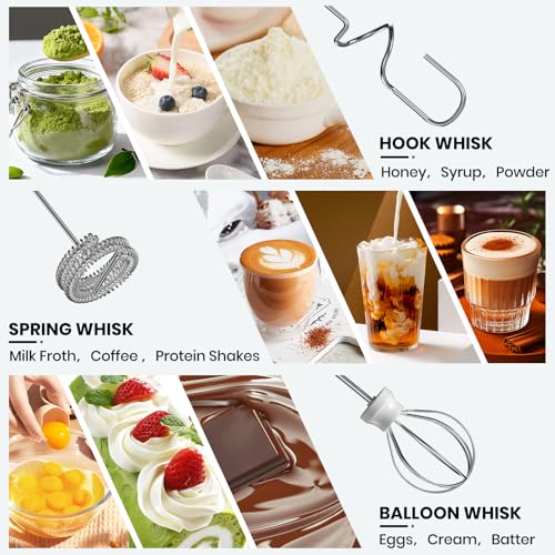 Milk Frother Handheld Rechargeable, Frother Wand Drink Mixer Electric Whisk for Coffee, Detachable With 3 Stainless Whisks, Hand Mixer for Lattes, Cappuccino, Matcha, Egg, No Stand,Black