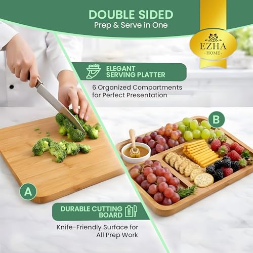 Bamboo Charcuterie Board with Clear Lid, Portable Serving Tray with Handles and Compartments, Cheese Board & Snack Platter for Parties, Travel & Entertaining.