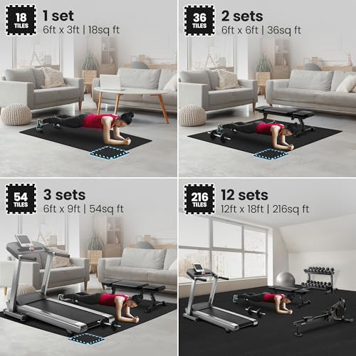 bemaxx Gym Mats Set - 18 pcs EVA Interlocking Foam Floor Tiles (12.6"x12.6"x0.4") 18sqft Protective Gym Flooring Sports Home Workout Exercise Mats Puzzle Garage Fitness Play-Room Pool Treadmill Bike