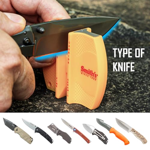 Smith's CCKS 2-Step Knife Sharpener - Yellow - 2-Step Preset Coarse & Fine Slots - Outdoor Handheld Knife Sharpener - Fishing, Hunting, Fillet, Pocket Knives - Compact Plastic Portable Keychain Tool