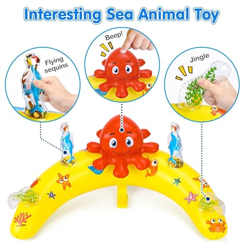 EZIGO Baby Pool Float with Canopy UPF50+ Sun Protection, Inflatable Kids Pool Floats with Ocean Animal Toys for Baby 6-36 Months, Infant Swimming Float with Adjustable Safety Seat for Boys Girls
