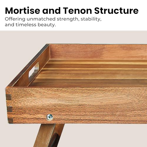 Extra Large Folding Bed Tray Table, 22’’ x 14’’ Acacia Wood Breakfast Tray, Food Serving Tray with Legs for Eating in Bed
