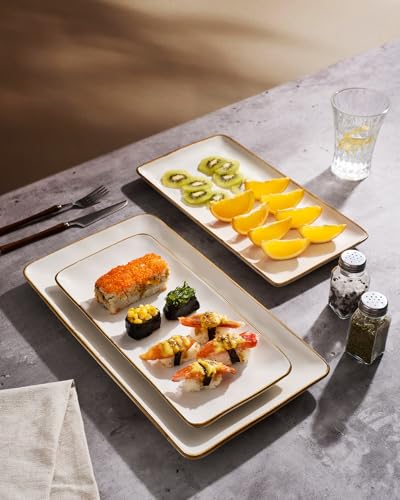 Famiware Serving Platter, Rectangular 15.67/14.1/12.6inch Serving Dishes for Entertaining, Dishwasher Safe, Stoneware Serving Trays for Party, Food, Turkey, Snack, Cheese, Reactive Glaze, Matte White