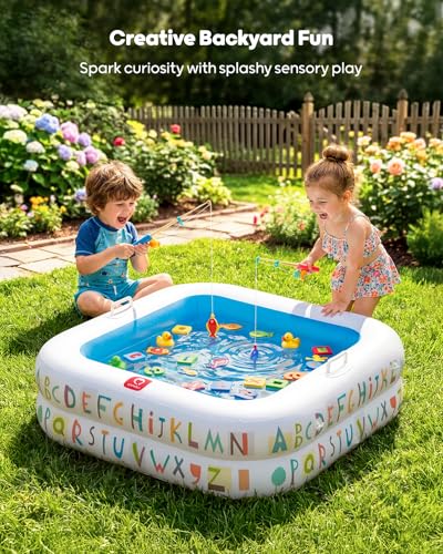 QPAU Baby Pool with Detachable Canopy for Sun Protection, 35" x 10" Portable Inflatable Kids Pool with Padded Bottom, Kiddie Pool & Ball Pit with Handles for Backyard and Indoor, Ages 1-3 (Blue)
