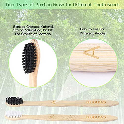 NUDUKO Bamboo Toothbrushes Biodegradable Toothbrush 10 Pack - Eco-Friendly, Natural Wooden Tooth Brush, BPA Free Travel Size Organic Soft Bristle Toothbrush, Soft Toothbrushes for Adults