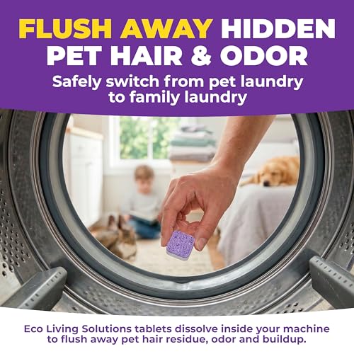 ECO LIVING SOLUTIONS Washing Machine Cleaner Tablets for Pet Owners, 36 Pack, Front&Top Load Washer Deep Cleaning, HE & Septic Tank Safe, Remove Pet Hair, Eliminates Smells, Prevents Dander Build-up