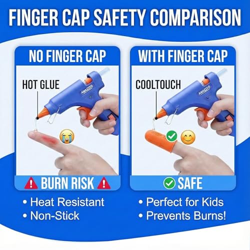 Mini Hot Glue Gun and Sticks Set 40pcs with 5 Fingers Safety Caps - Kids & Home Use Gun, Pistola De Silicona Caliente School Projects & Quick Repairs Small Glue Gun for Crafts