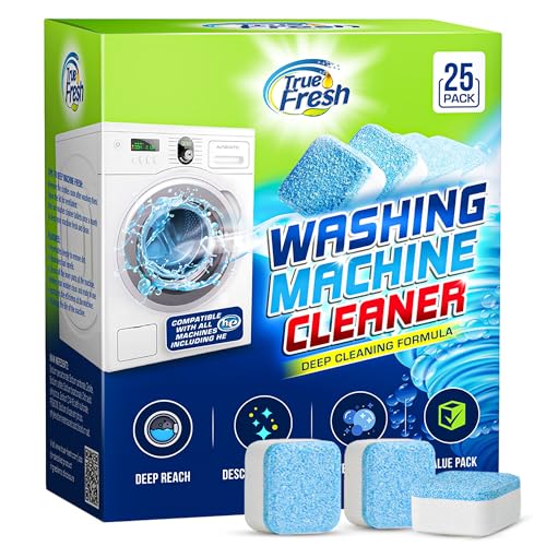 True Fresh Washing Machine Cleaner Tablets 25 Pack for Front Load, Top Load & HE Washers, Helps Remove Odor-Causing Residue, Limescale & Grime, Deep Cleans Drum, Pump, Valve & Hoses, Septic Safe