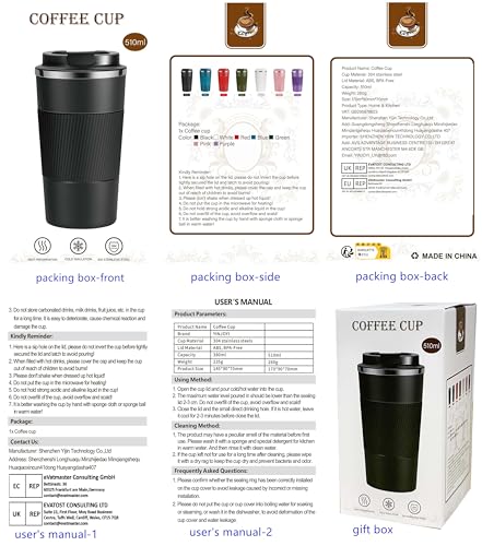 17oz Travel Coffee Cups Insulated Mug Thermal Tumbler to Go with Lid Leak Proof Reusable Stainless Steel Coffee Mug Spill Proof for Hot and Iced Cold Drinks (Purple, 510ml)