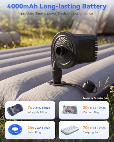 Dr.meter Air Pump for Inflatables, Rechargeable 4000mAh Battery Air Mattress Pump - Portable Quick-Fill Inflator Deflator for Outdoor Camping Inflatable Pool Float Boat Raft Yoga Ball Swim Ring Airbed